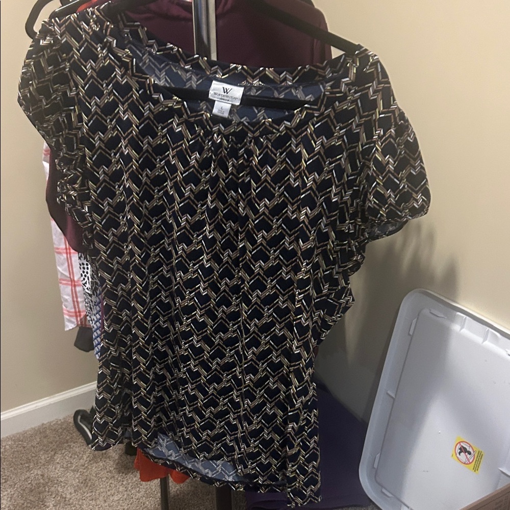 Worthington Black and Gold Patterned Blouse